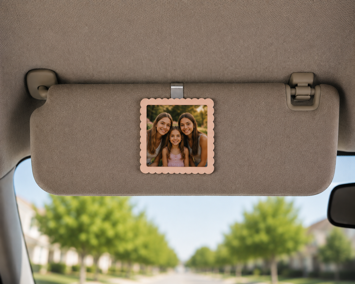 Custom Photo Magnet Car Visor Clip- Scalloped Edge