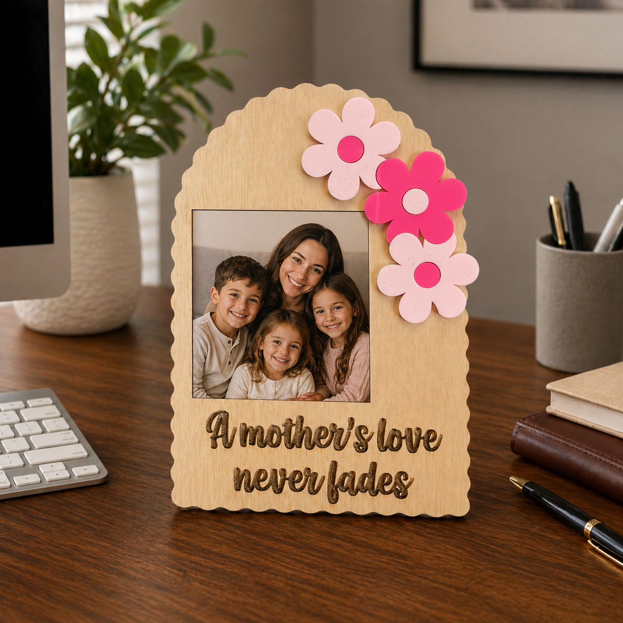 Personalized Mom Photo Frame – “A Mother’s Love Never Fades” | Custom Wooden Keepsake Gift
