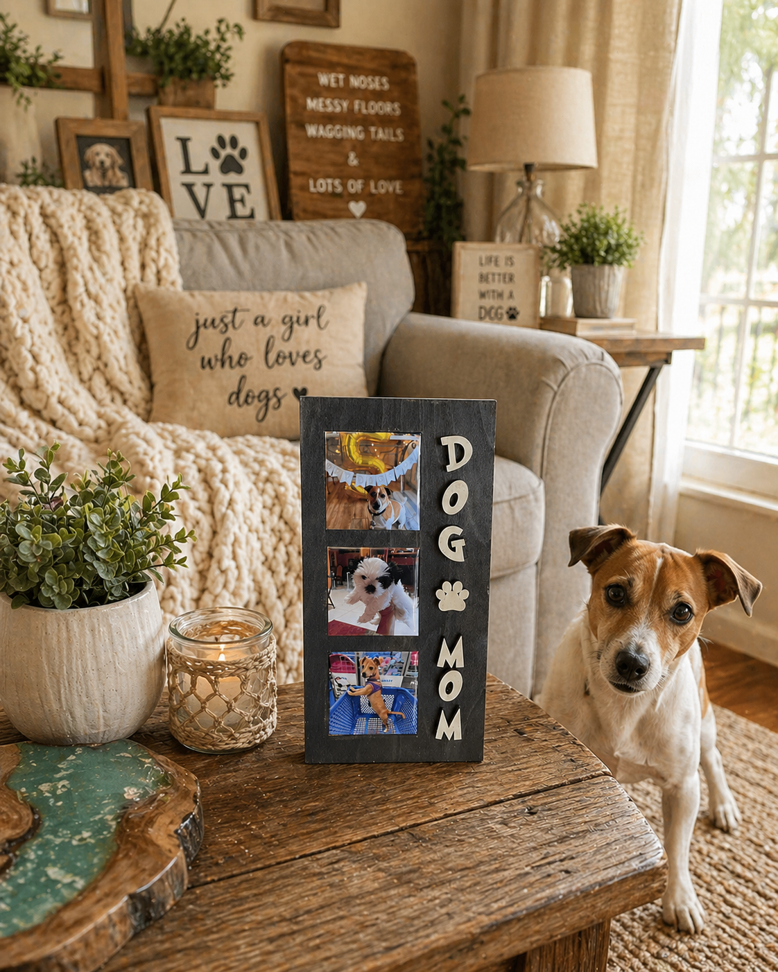 Custom dog mom picture frame with 3 photos personalized pet keepsake gift