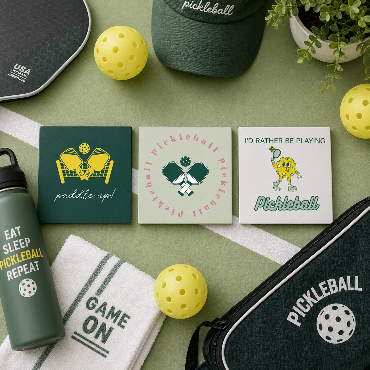 Pickleball Magnets -Set of 3-Square Magnets- Pickleball Player Gift
